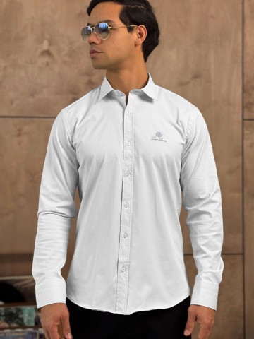 Мужская белая рубашка Loro Piana logo-embroidered