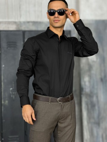 Мужская чёрная рубашка Loro Piana logo-embroidered