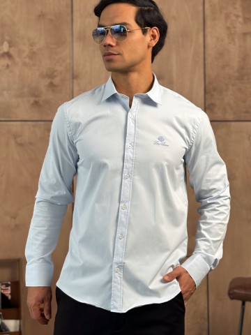 Мужская голубая рубашка Loro Piana logo-embroidered