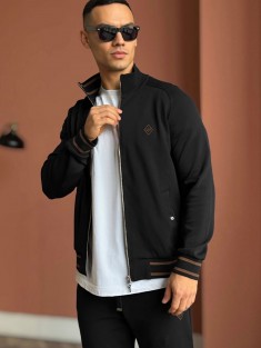 Мужская кофта на молнии Loro Piana monogram - Black