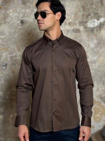 Мужская рубашка Loro Piana logo-embroidered - Brown