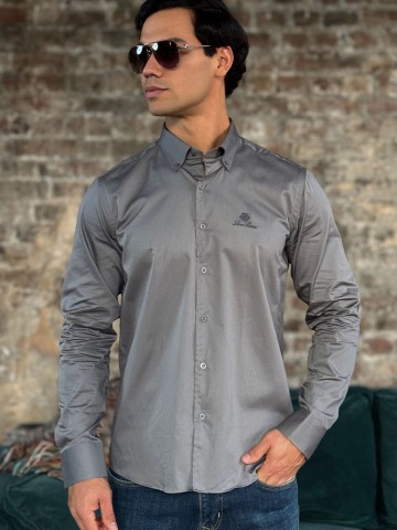 Мужская рубашка Loro Piana logo-embroidered - Grey