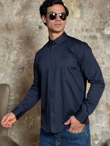 Мужская рубашка Loro Piana logo-embroidered - Navy