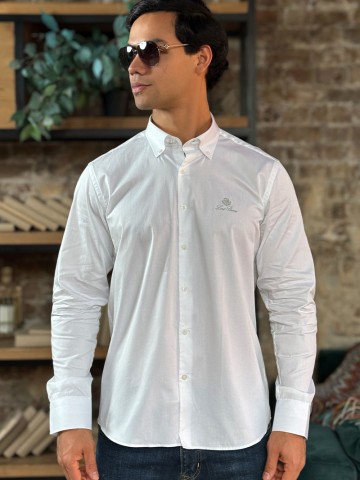 Мужская рубашка Loro Piana logo-embroidered - White