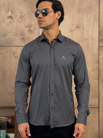 Мужская серая рубашка Loro Piana logo-embroidered