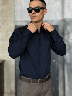 Мужская тёмно-синяя рубашка Loro Piana logo-embroidered