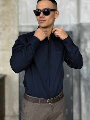 Мужская тёмно-синяя рубашка Loro Piana logo-embroidered