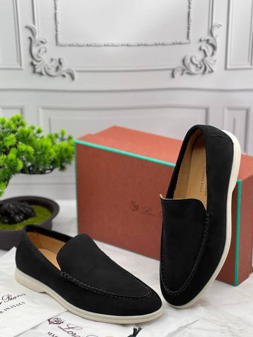 Мужские замшевые лоферы Loro Piana чёрного цвета