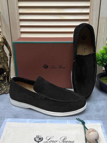 Мужские замшевые лоферы Loro Piana Open Walk - Black