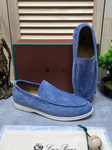 Мужские замшевые лоферы Loro Piana Open Walk - Blue