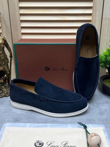 Мужские замшевые лоферы Loro Piana Open Walk - Navy