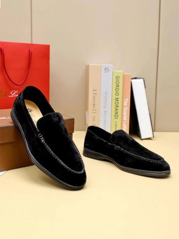 Мужские замшевые лоферы Loro Piana Summer Walk - Black