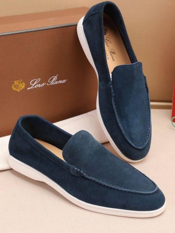 Мужские замшевые лоферы Loro Piana Summer Walk - Blue