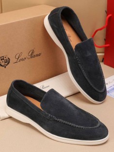 Мужские замшевые лоферы Loro Piana Summer Walk - Grey