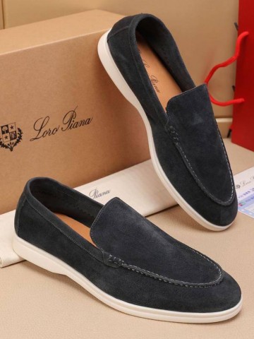 Мужские замшевые лоферы Loro Piana Summer Walk - Grey
