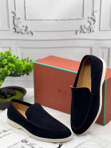 Мужские замшевые лоферы Loro Piana тёмно-синего цвета