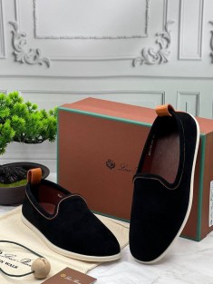 Мужские замшевые лоферы Loro Piana Venice Walk - Black