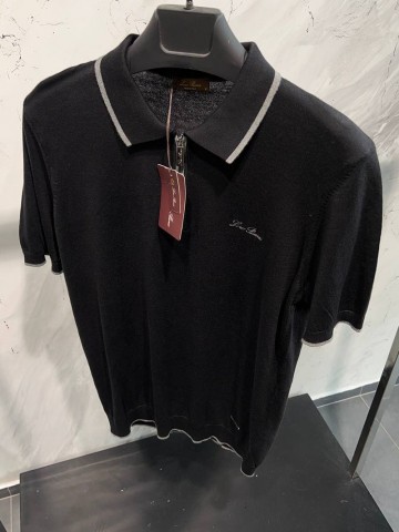 Мужское чёрное поло Loro Piana zip-neck