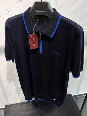 Мужское тёмно-синее поло Loro Piana zip-neck