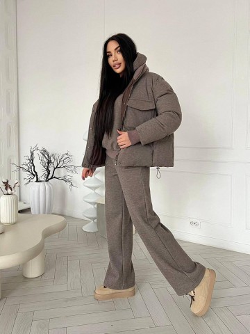 Женский костюм тройка на флисе Loro Piana premium - Brown