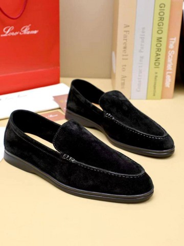 Мужские замшевые лоферы Loro Piana Summer Walk - Black