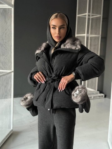 Темно-серый женский костюм тройка на флисе Loro Piana