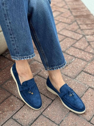 Женские замшевые лоферы Loro Piana Open Walk - Navy
