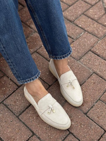 Женские замшевые лоферы Loro Piana Open Walk - Beige