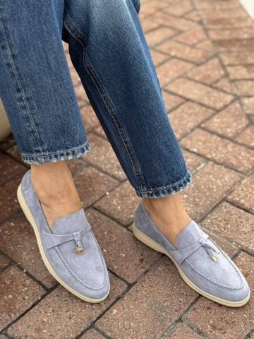 Женские замшевые лоферы Loro Piana Open Walk - Blue