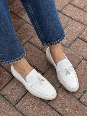 Женские замшевые лоферы Loro Piana Open Walk - White