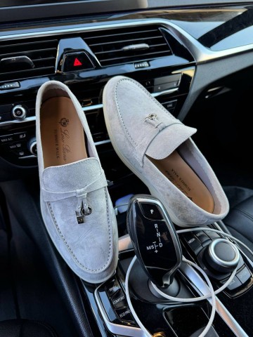 Женские замшевые лоферы Loro Piana Open Walk - Grey