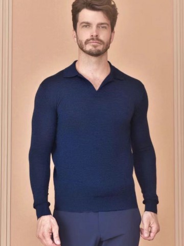 Поло с длинным рукавом Loro Piana Premium - Flower Hide Blue