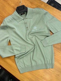 Поло с длинным рукавом Loro Piana зелёного цвета