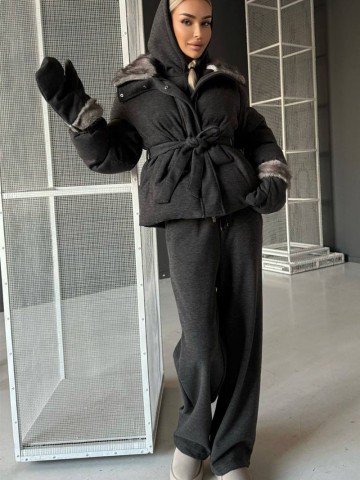 Темно-серый женский костюм тройка на флисе Loro Piana