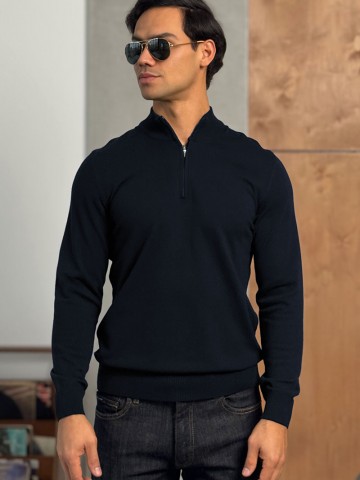 Тёмно-синий джемпер Loro Piana Zip Neck