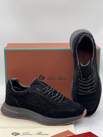 Замшевые кроссовки Loro Piana чёрного цвета