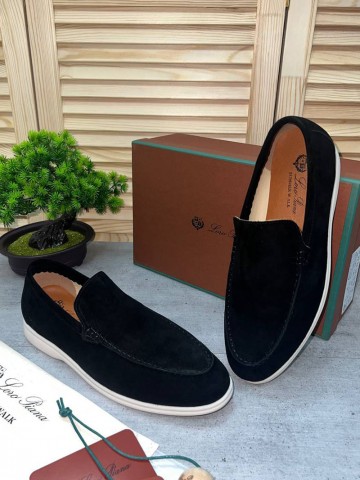 Замшевые лоферы Loro Piana Summer Walk - Black / White