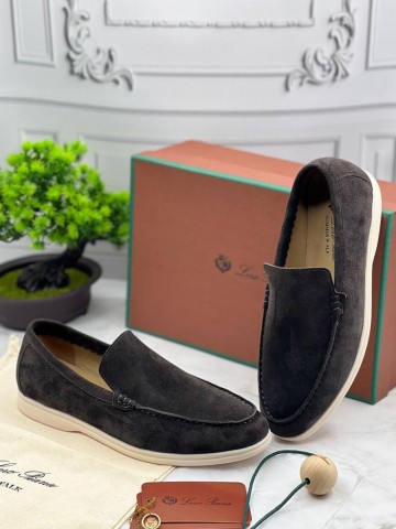 Замшевые лоферы Loro Piana Summer Walk - Dark Grey