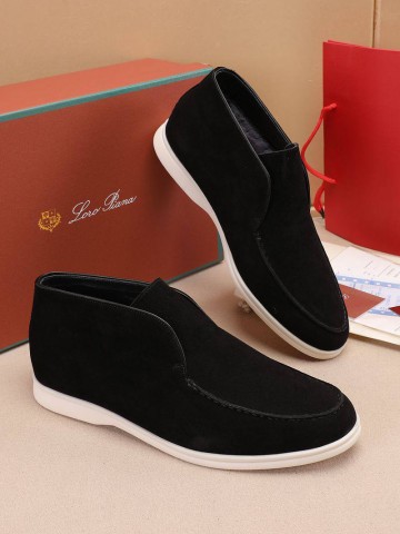 Замшевые лоферы с мехом Loro Piana Open Walk - Black