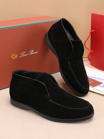 Замшевые лоферы с мехом Loro Piana Open Walk - Black