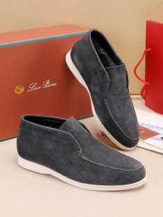 Замшевые лоферы с мехом Loro Piana Open Walk - Grey