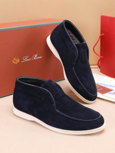 Замшевые лоферы с мехом Loro Piana Open Walk - Navy