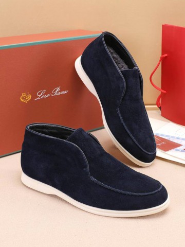 Замшевые лоферы с мехом Loro Piana Open Walk - Navy