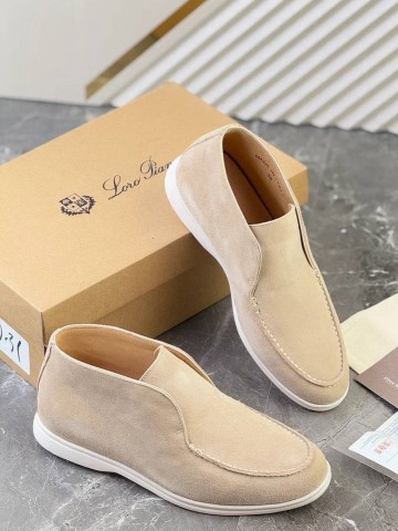 Замшевые лоферы с меховой стелькой Loro Piana Open Walk - Beige