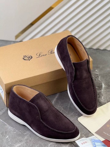 Замшевые лоферы с меховой стелькой Loro Piana Open Walk - Brown