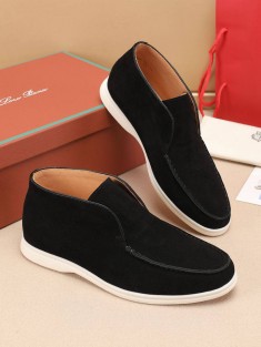 Замшевые лоферы с меховой стелькой Loro Piana Open Walk - Black