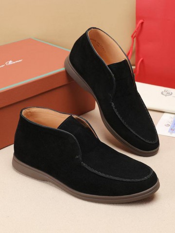 Замшевые лоферы с меховой стелькой Loro Piana Open Walk - Black