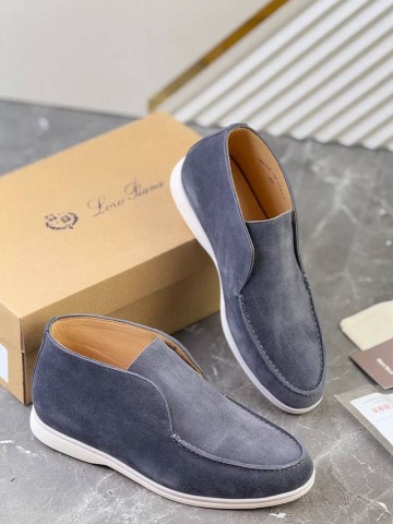 Замшевые лоферы с меховой стелькой Loro Piana Open Walk - Blue