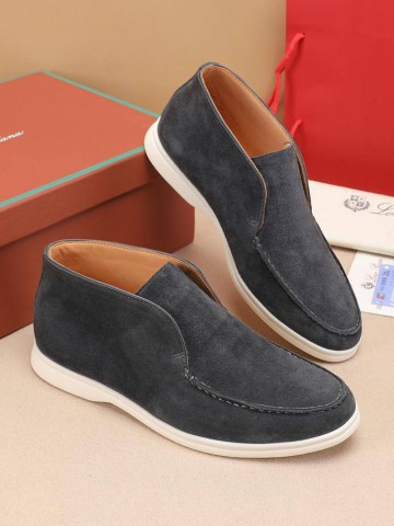 Замшевые лоферы с меховой стелькой Loro Piana Open Walk - Dark Grey