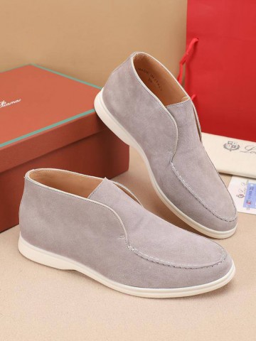 Замшевые лоферы с меховой стелькой Loro Piana Open Walk - Grey